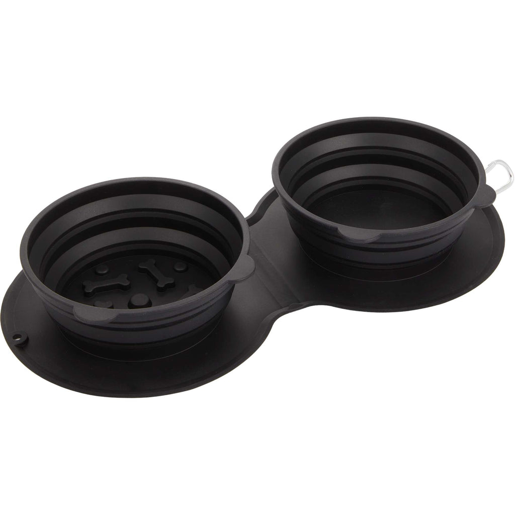 ChowTime Collapsible Dual Pet Bowl with Slow Feeder - Black - Right Angle
