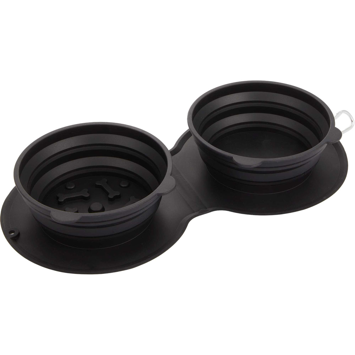 ChowTime Collapsible Dual Pet Bowl with Slow Feeder - Black - Right Angle