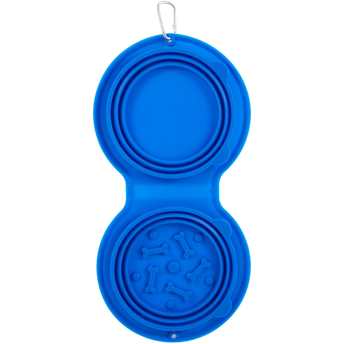 ChowTime Collapsible Dual Pet Bowl with Slow Feeder - Blue - Back