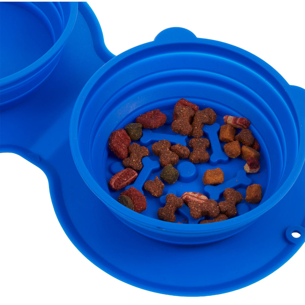 ChowTime Collapsible Dual Pet Bowl with Slow Feeder - Blue - Detail 2