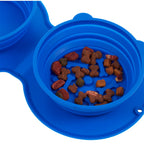 ChowTime Collapsible Dual Pet Bowl with Slow Feeder - Blue - Detail 2