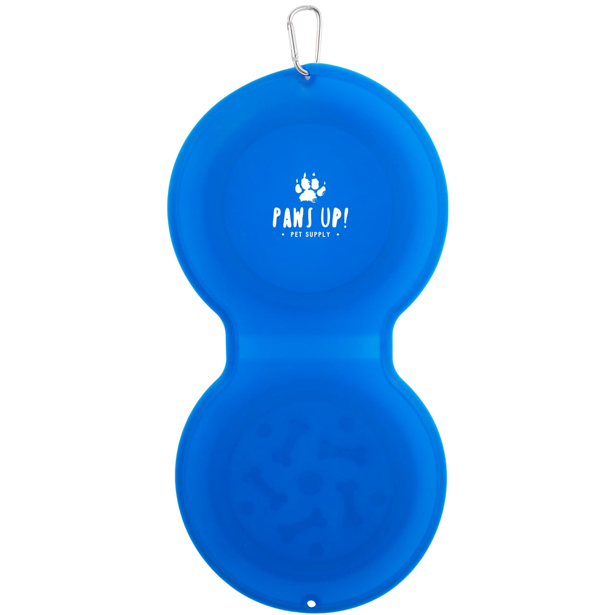 ChowTime Collapsible Dual Pet Bowl with Slow Feeder - Blue - Front