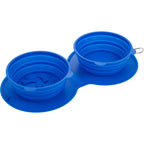 ChowTime Collapsible Dual Pet Bowl with Slow Feeder - Blue - Right Angle