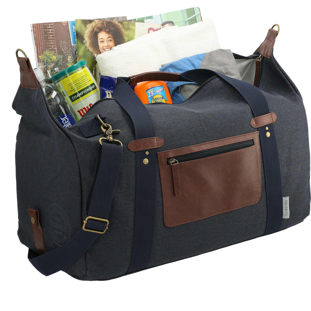 Classic Cotton Canvas Duffel Bag with Clip Down Sides, 20 Inches Debossing - Navy - Photo 2