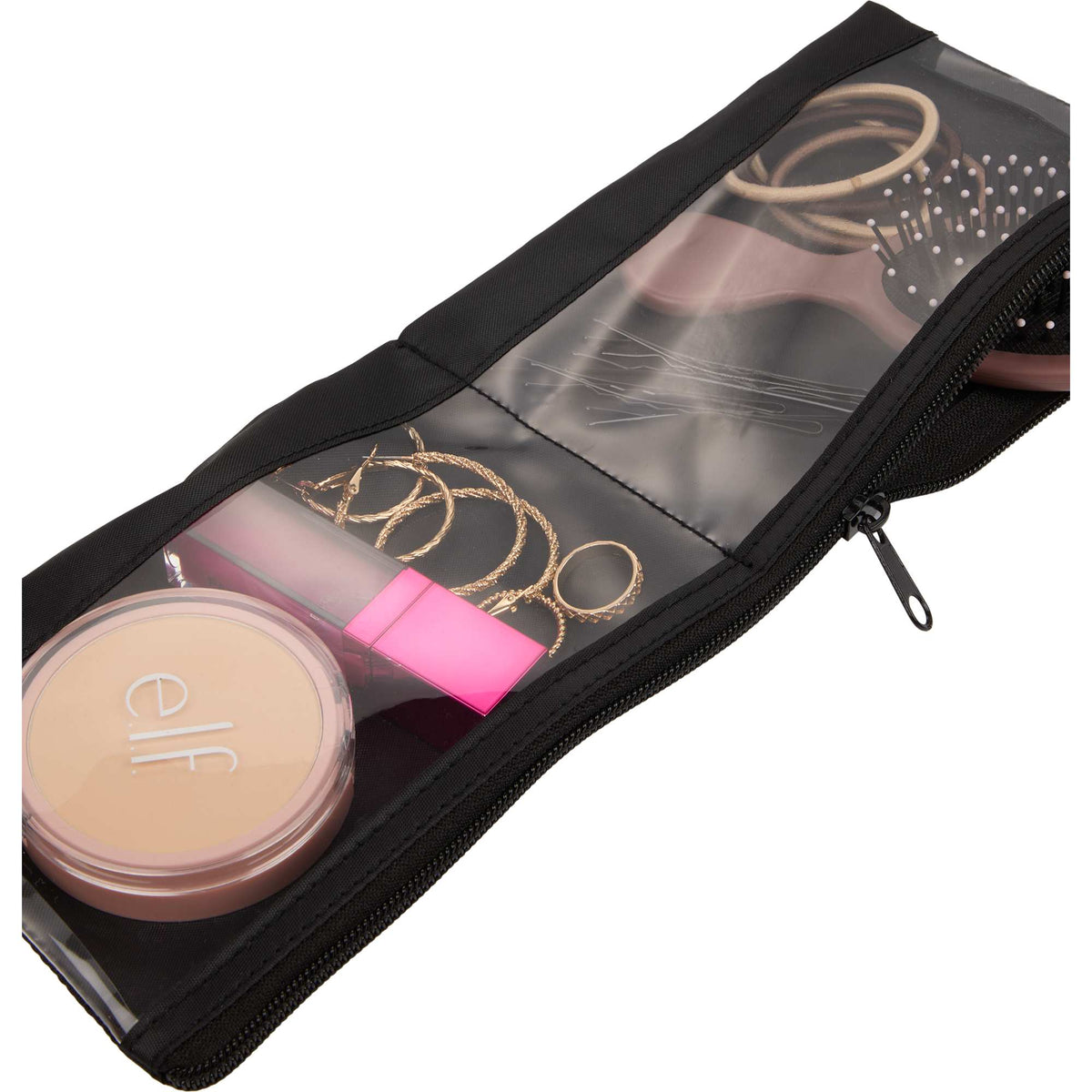 Clear Panel Travel Organizer with Two Zip Compartments - Black - Detail 2
