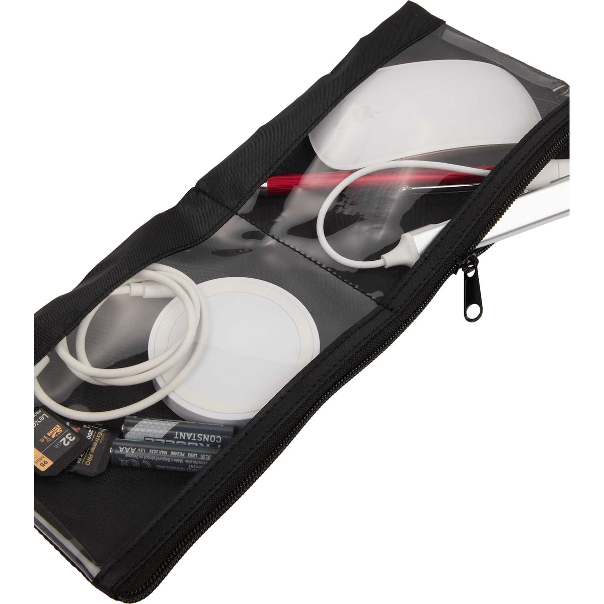 Clear Panel Travel Organizer with Two Zip Compartments - Black - Detail