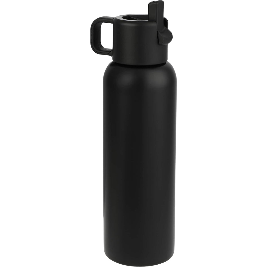 Clio Insulated Straw Lid Bottle in Recycled Steel, 22 oz Laser Engraving - Black - Left Angle 2