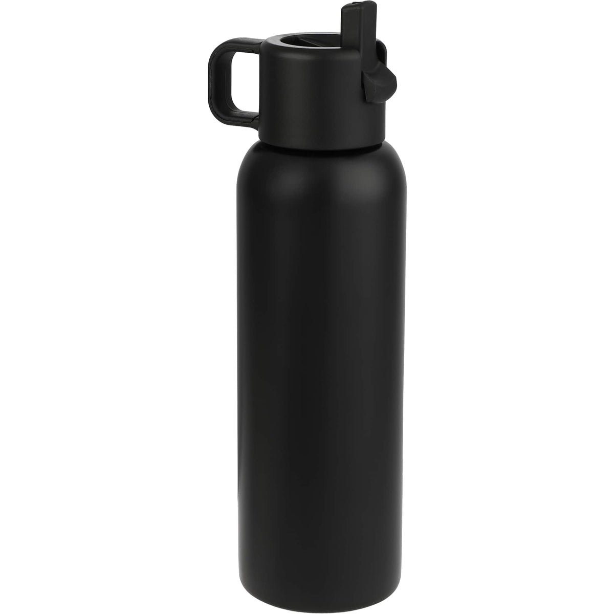Clio Insulated Straw Lid Bottle in Recycled Steel, 22 oz Laser Engraving - Black - Left Angle 2