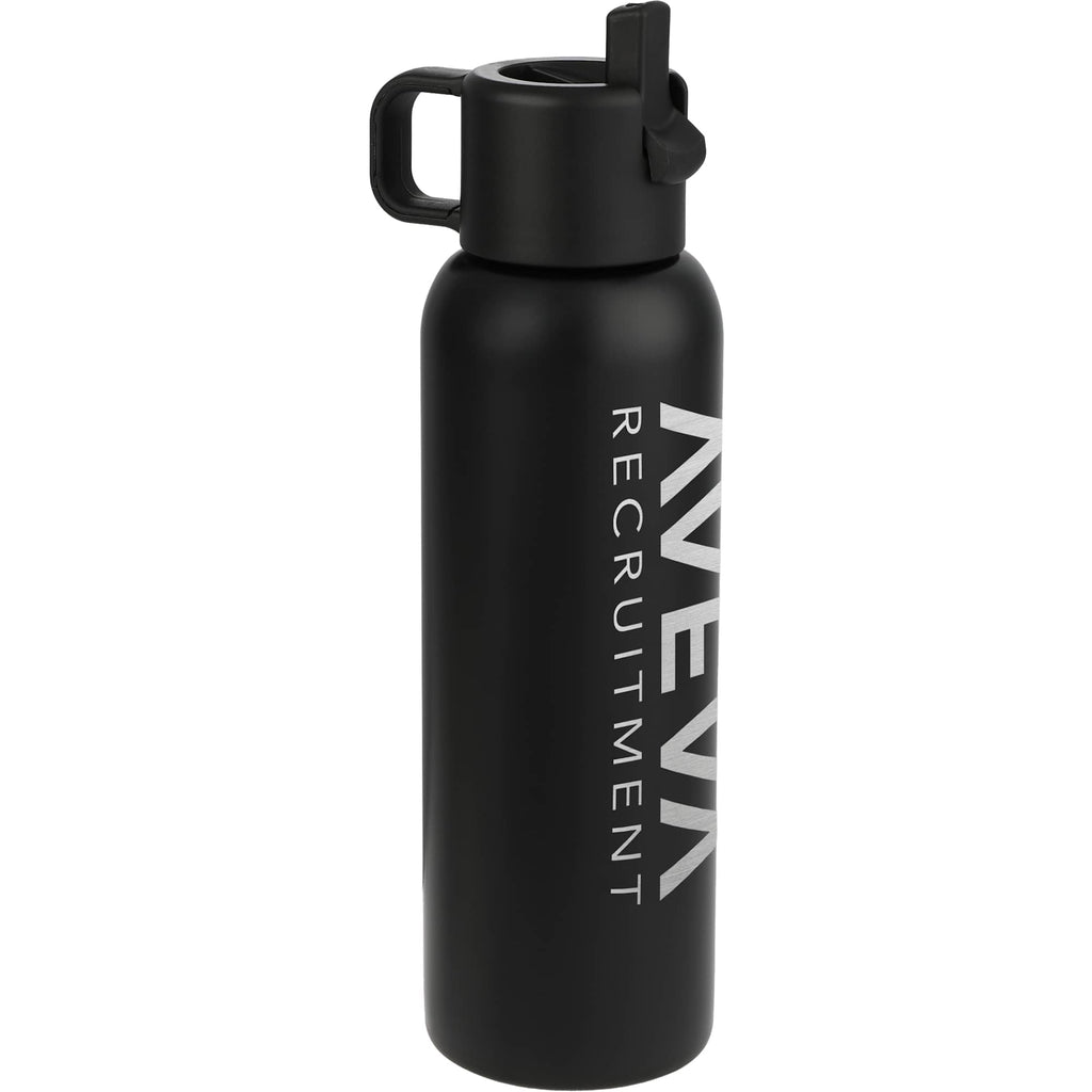 Clio Insulated Straw Lid Bottle in Recycled Steel, 22 oz Laser Engraving - Black - Left Angle