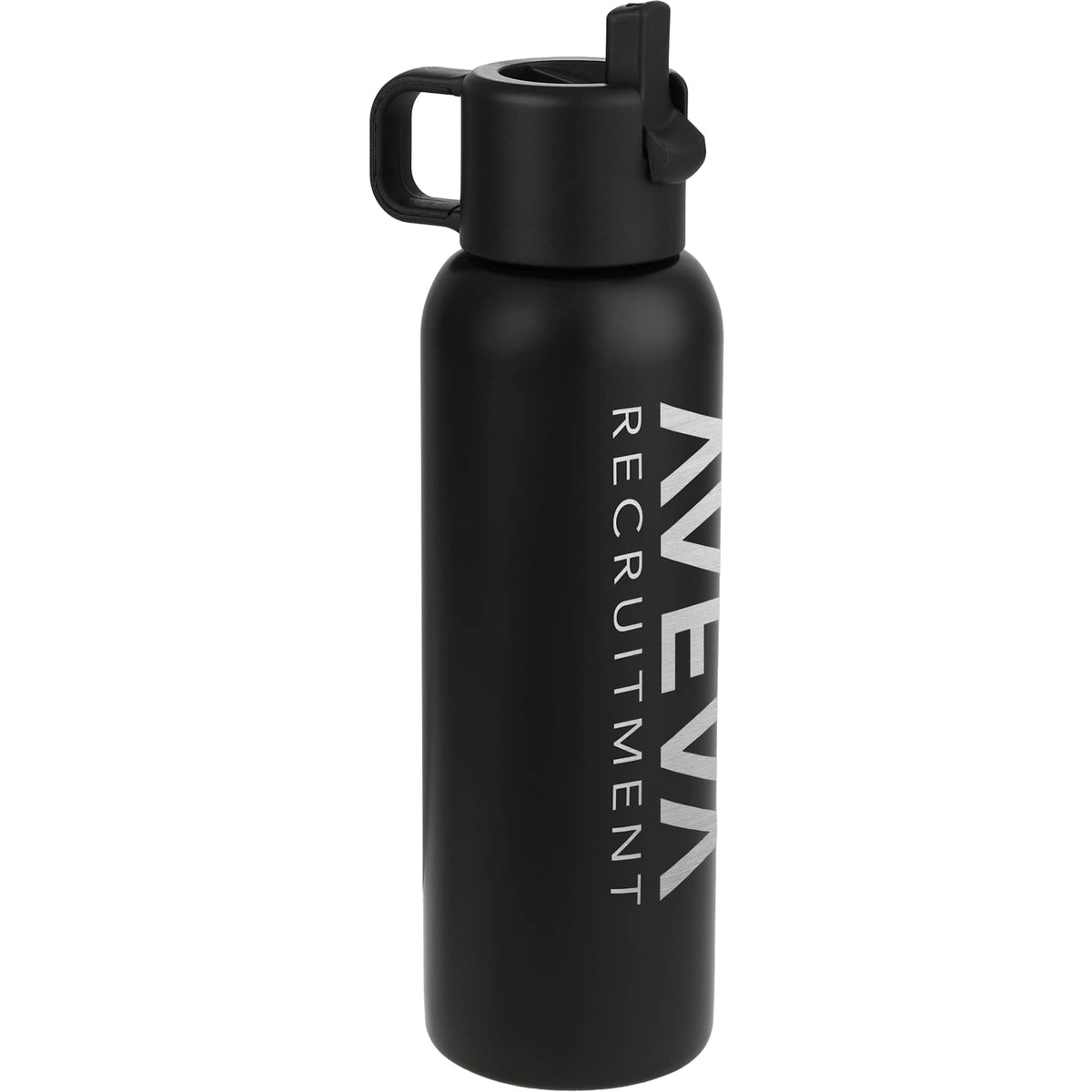 Clio Insulated Straw Lid Bottle in Recycled Steel, 22 oz Laser Engraving - Black - Left Angle