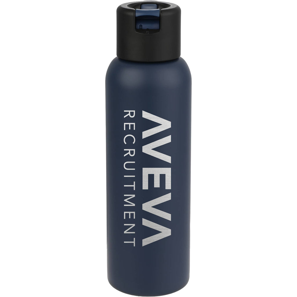 Clio Insulated Straw Lid Bottle in Recycled Steel, 22 oz Laser Engraving - Navy - Front