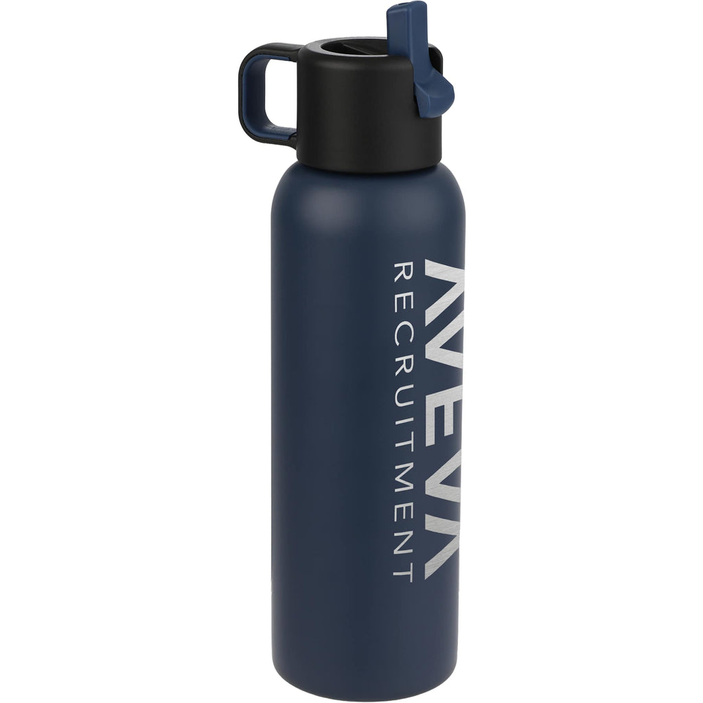 Clio Insulated Straw Lid Bottle in Recycled Steel, 22 oz Laser Engraving - Navy - Left Angle