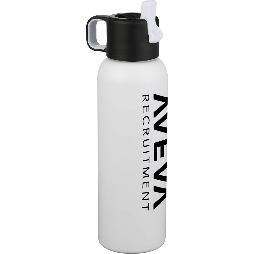 Clio Insulated Straw Lid Bottle in Recycled Steel, 22 oz Laser Engraving - White - Left Angle