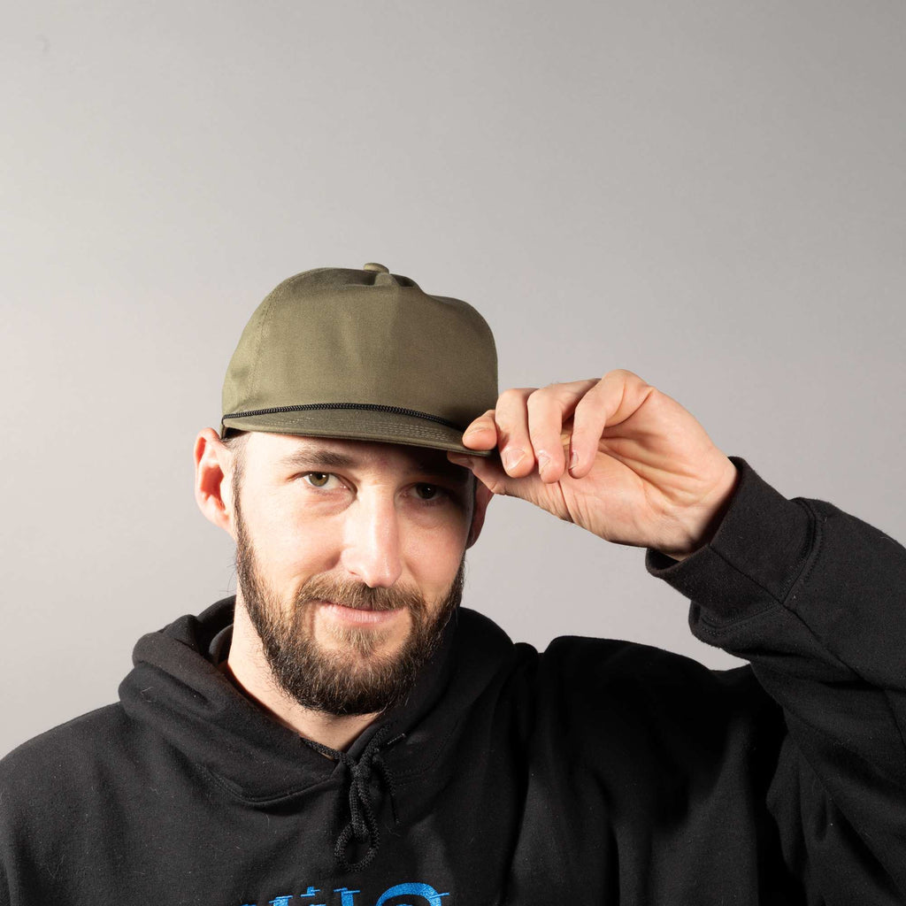 Coal Atlas Five Panel Cap with Rope Detail Transfer - Loden - Front On Model