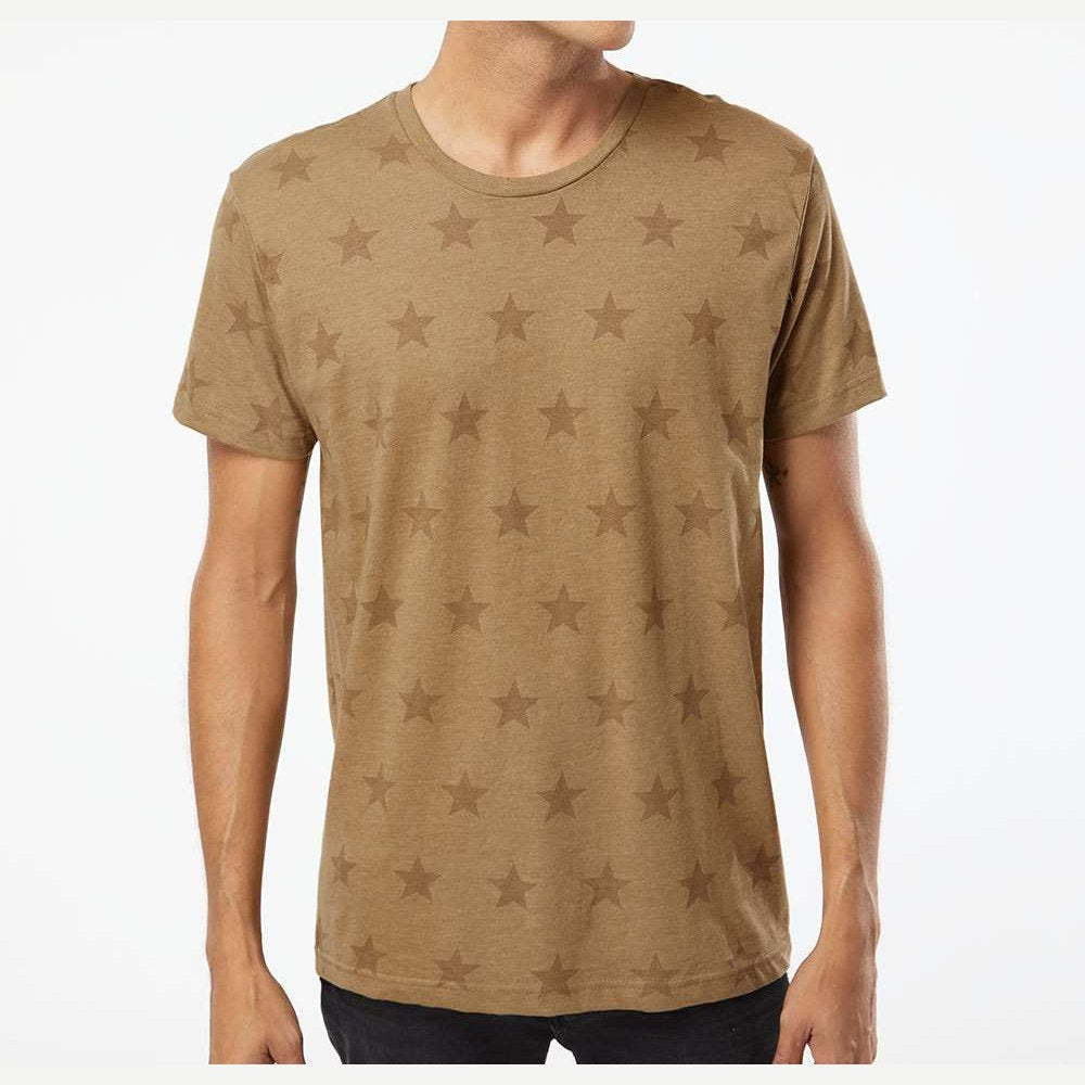 Code Five Unisex Star Print Tee - Coyote Brown Star - On Model Front
