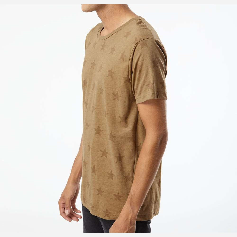 Code Five Unisex Star Print Tee - Coyote Brown Star - On Model Side