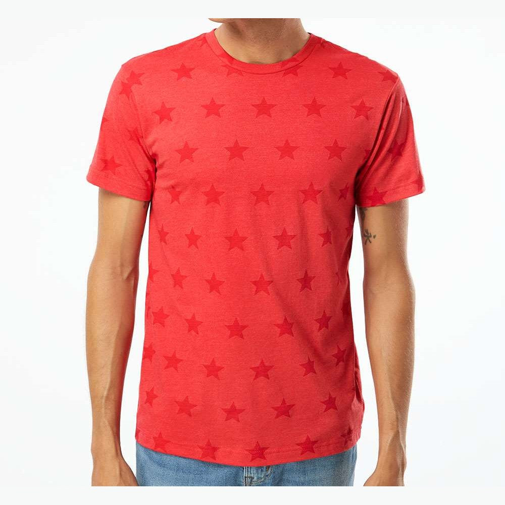 Code Five Unisex Star Print Tee - Red Star - On Model Front