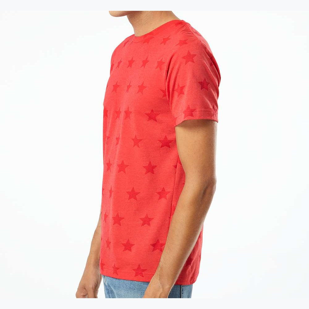 Code Five Unisex Star Print Tee - Red Star - On Model Side