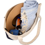 Color Accent Recycled Cotton Zippered Tote, 12 oz Full Color - Navy - Detail 2