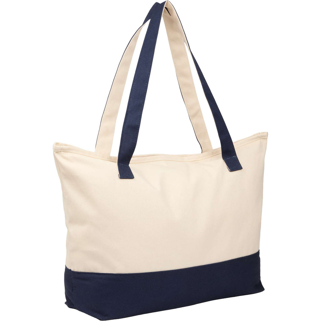 Color Accent Recycled Cotton Zippered Tote, 12 oz Full Color - Navy - Right Angle