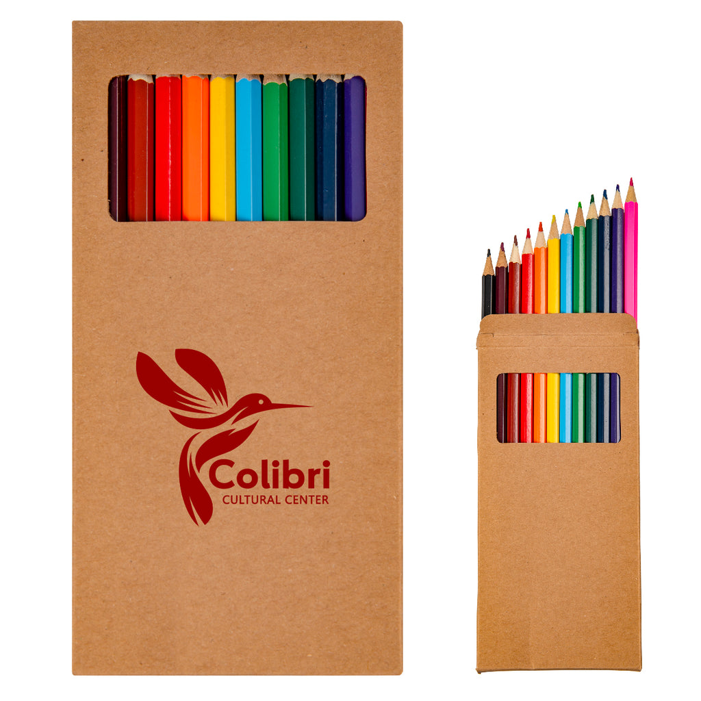 Colored Pencil Set, 12 Piece - Natural Paper Box - Silk Screen