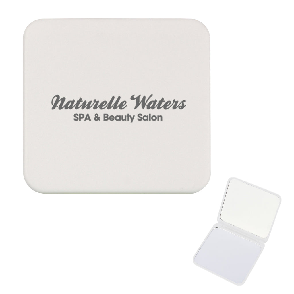 Compact Mirror That Magnifies Both Sides - White - Silk Screen