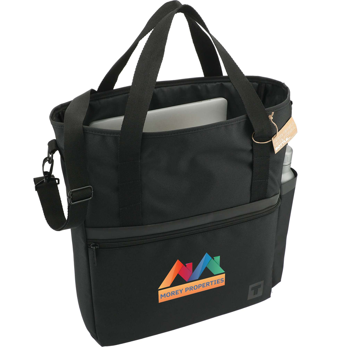 Computer Tote in Recycled Polyester Transfer - Black - Right Angle