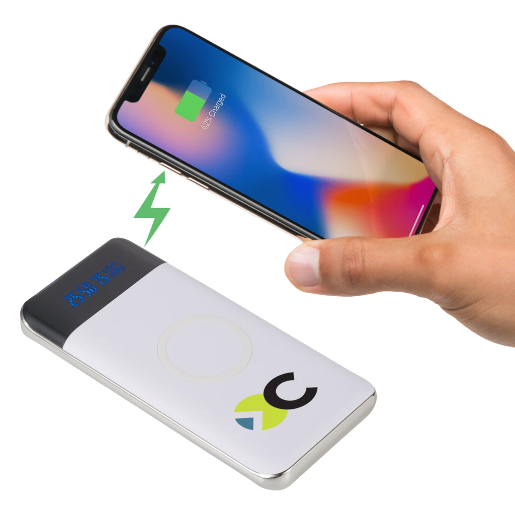 Constant Wireless Power Bank with Battery Display, 10,000 mAh - White - Front