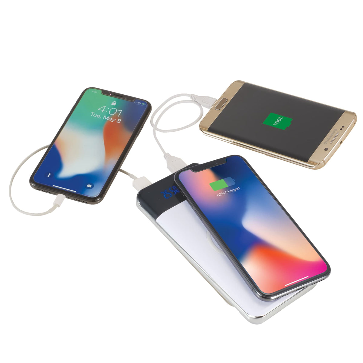 Constant Wireless Power Bank with Battery Display, 10,000 mAh - White - Photo 2