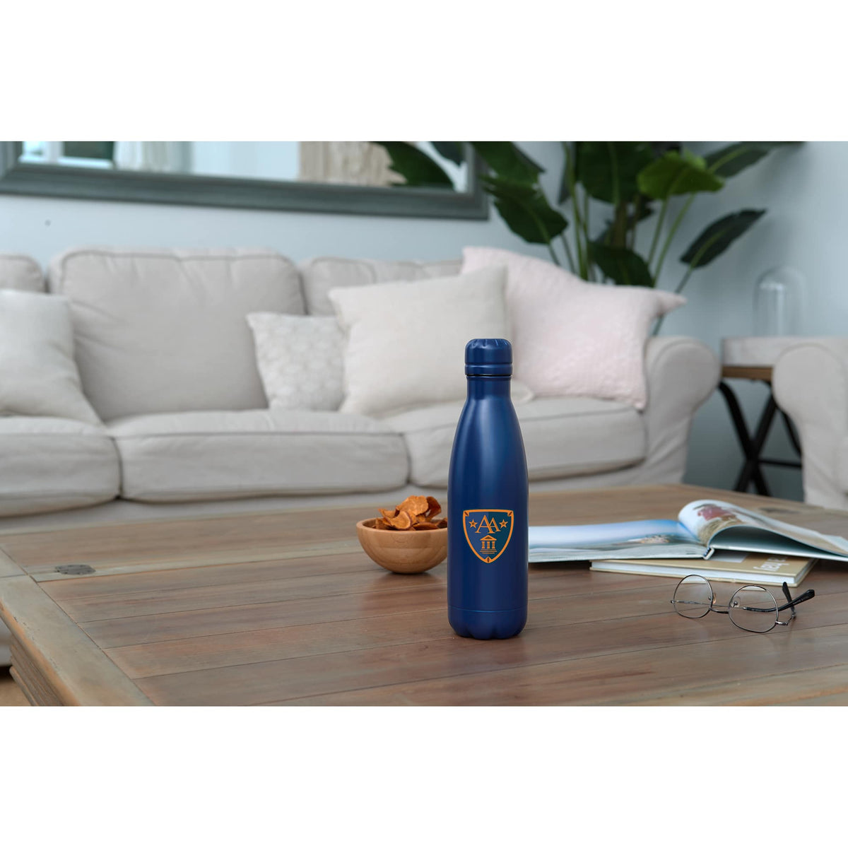Copper Lined Vacuum Bottle, 17 oz Full Color - Navy - Front 2