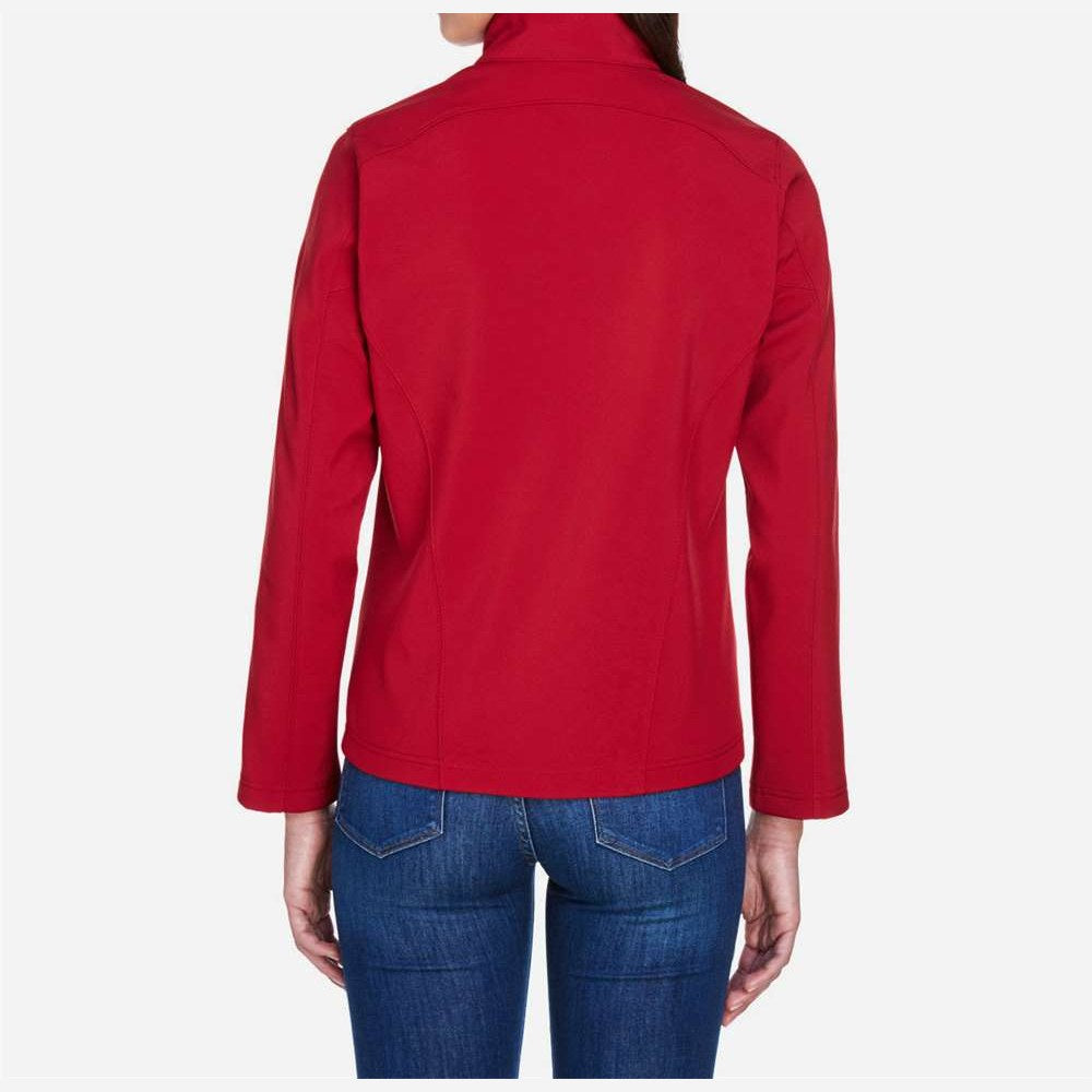 CORE365 Women's Cruise Two-Layer Fleece Bonded Soft Shell Jacket Full Color - Classic Red - On Model Back