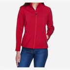 CORE365 Women's Cruise Two-Layer Fleece Bonded Soft Shell Jacket Full Color - Classic Red - On Model Front