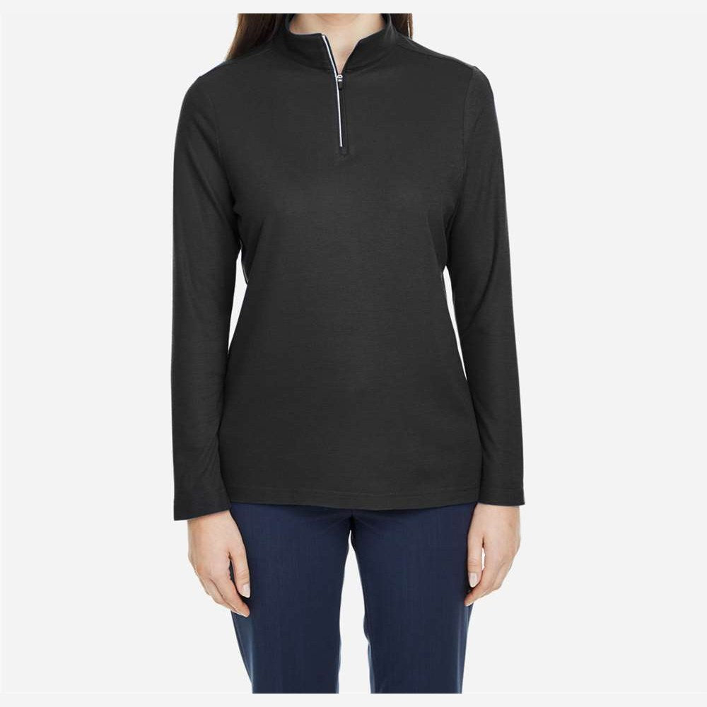 CORE365 Women's Fusion ChromaSoft™ Pique Quarter-Zip Pullover Full Color - Black - On Model Front