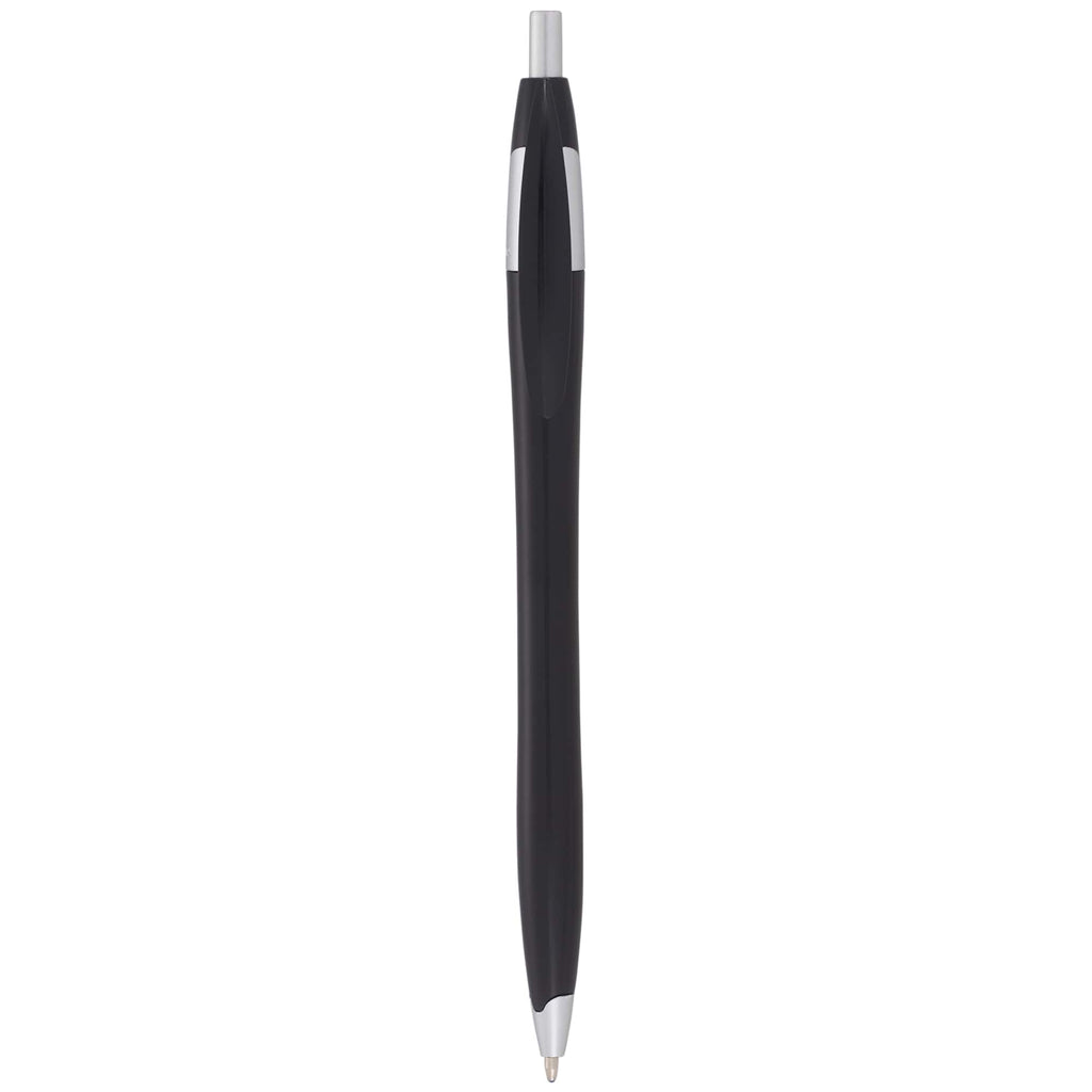 Cougar Click Ballpoint Pen in Translucent and Solid Colors - Black w/Silver Trim - Front 2