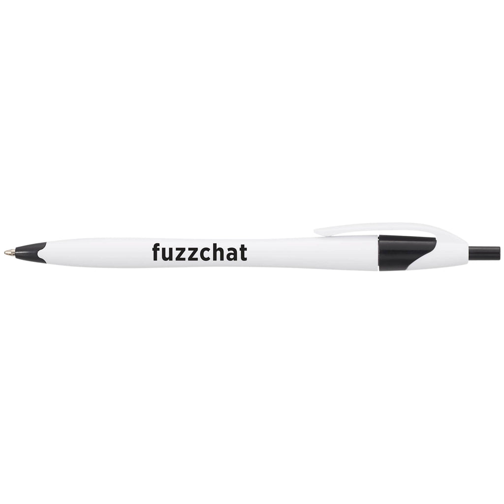 Cougar Click Ballpoint Pen in Translucent and Solid Colors - White w Black Trim - Front