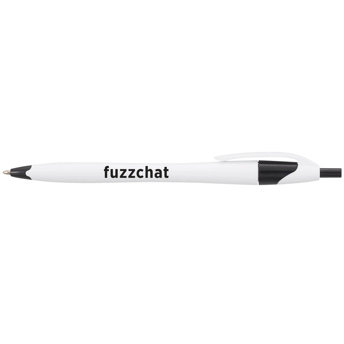 Cougar Click Ballpoint Pen in Translucent and Solid Colors - White w Black Trim - Front