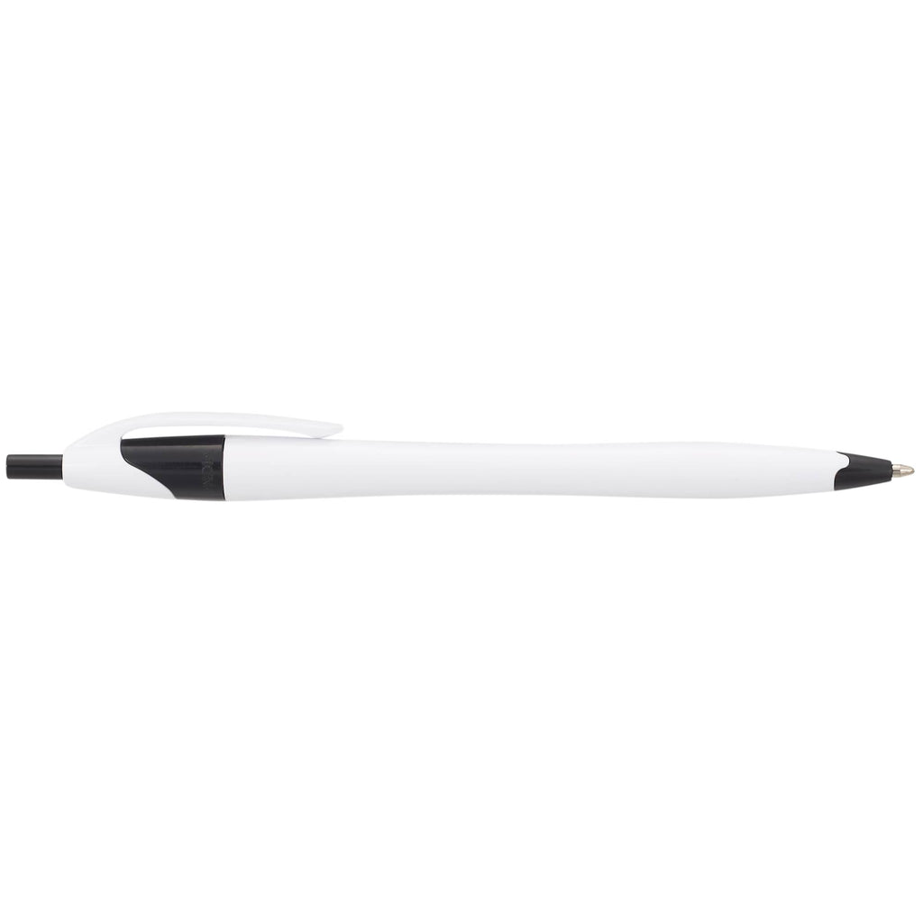 Cougar Click Ballpoint Pen in Translucent and Solid Colors - White w Black Trim - Left Side