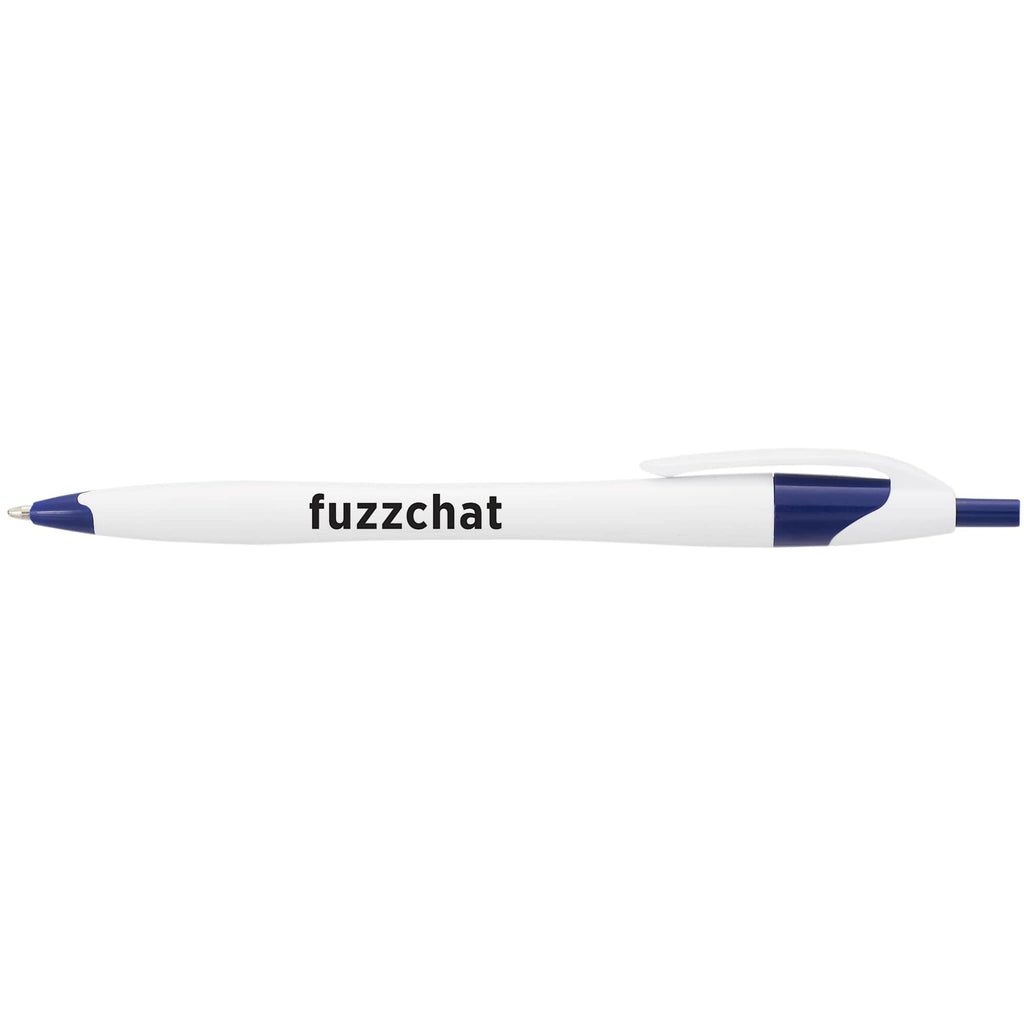 Cougar Click Ballpoint Pen in Translucent and Solid Colors - White w Blue Trim - Front