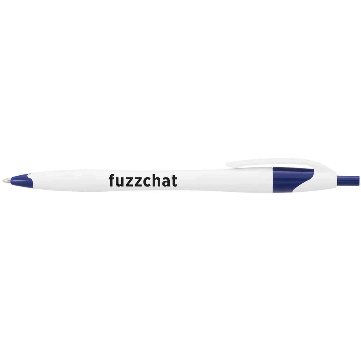 Cougar Click Ballpoint Pen in Translucent and Solid Colors - White w Blue Trim - Front