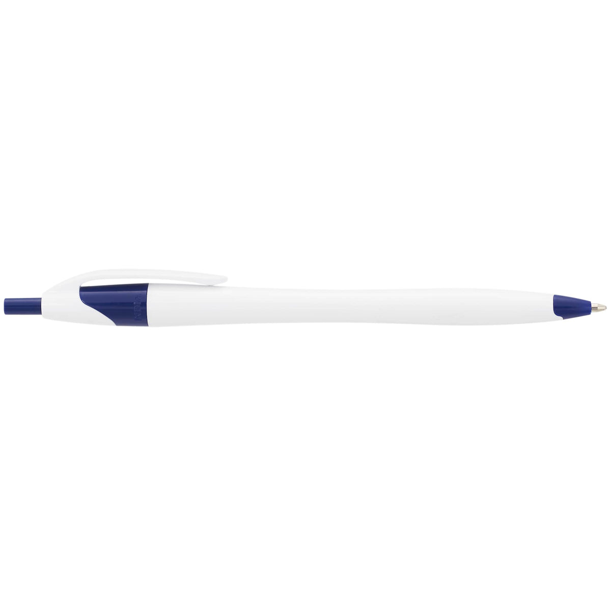 Cougar Click Ballpoint Pen in Translucent and Solid Colors - White w Blue Trim - Left Side