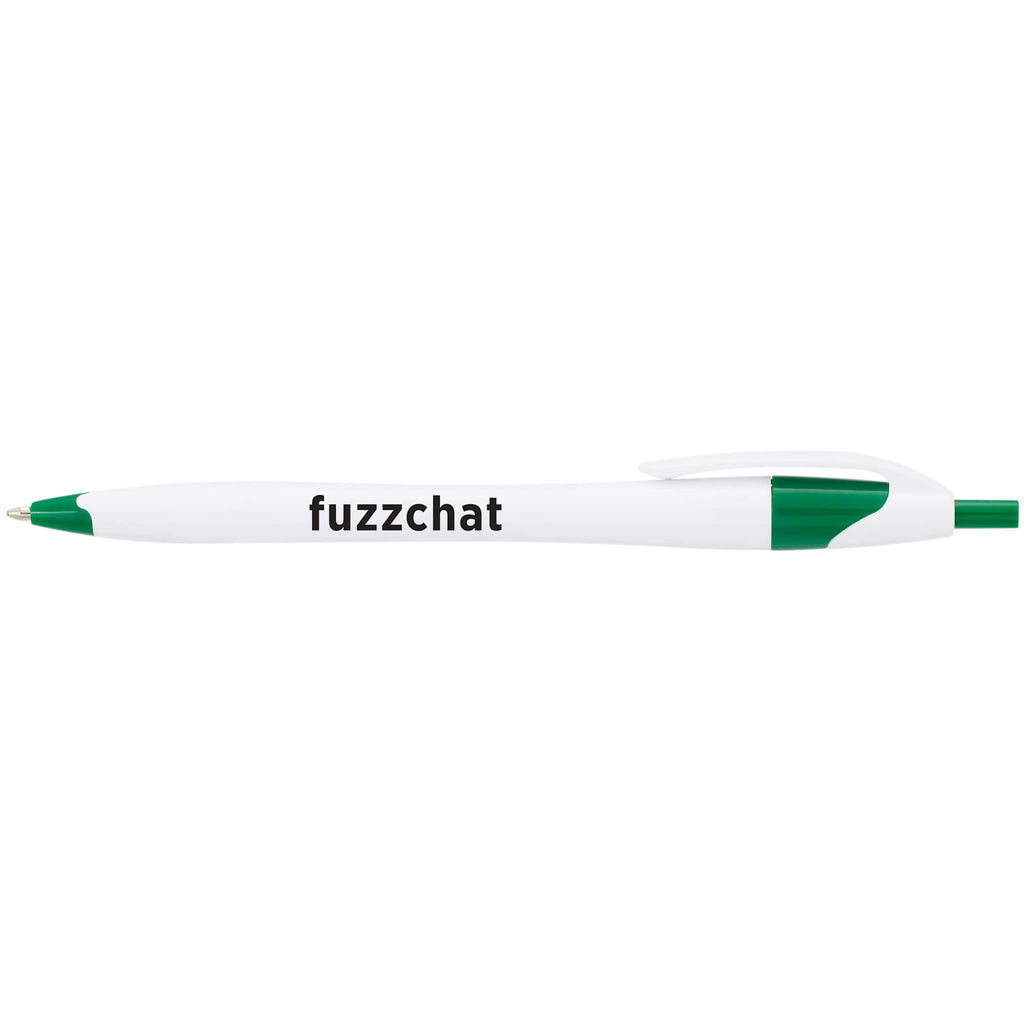 Cougar Click Ballpoint Pen in Translucent and Solid Colors - White w Green Trim - Front