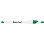 Cougar Click Ballpoint Pen in Translucent and Solid Colors - White w Green Trim - Front