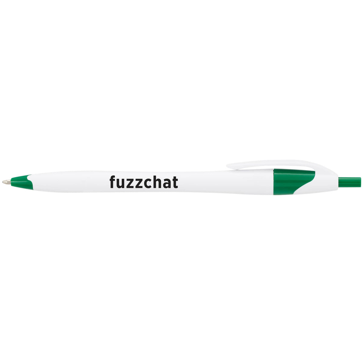 Cougar Click Ballpoint Pen in Translucent and Solid Colors - White w Green Trim - Front