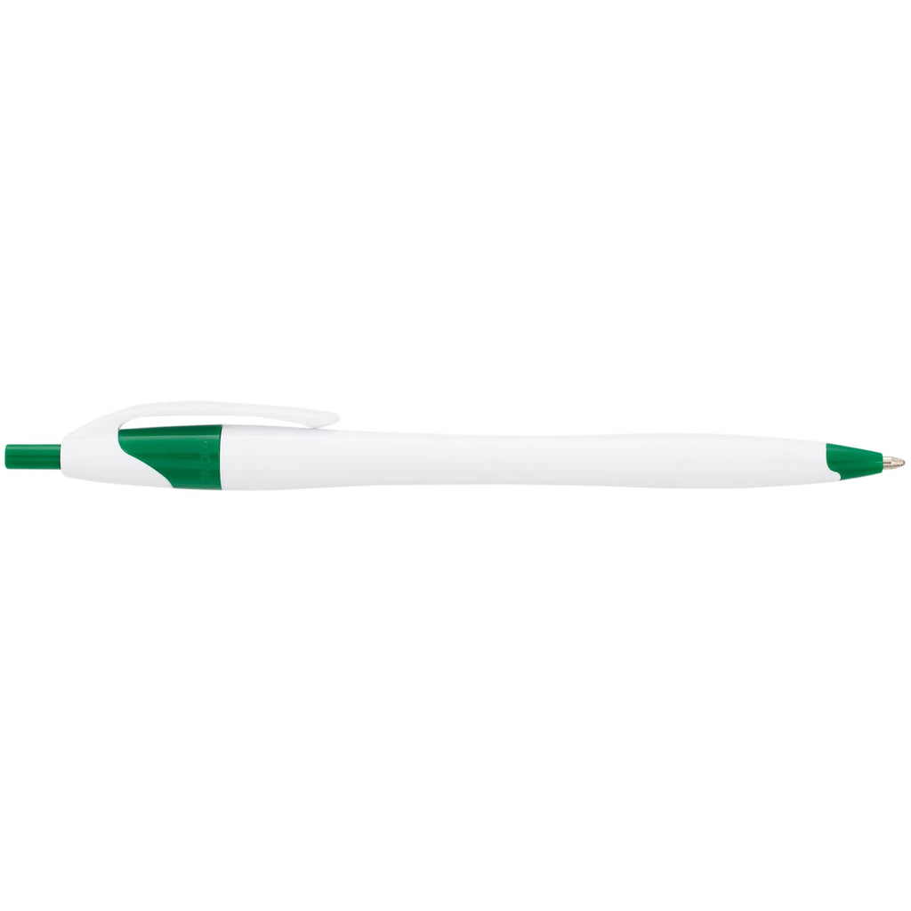 Cougar Click Ballpoint Pen in Translucent and Solid Colors - White w Green Trim - Left Side