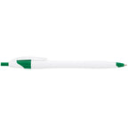 Cougar Click Ballpoint Pen in Translucent and Solid Colors - White w Green Trim - Left Side
