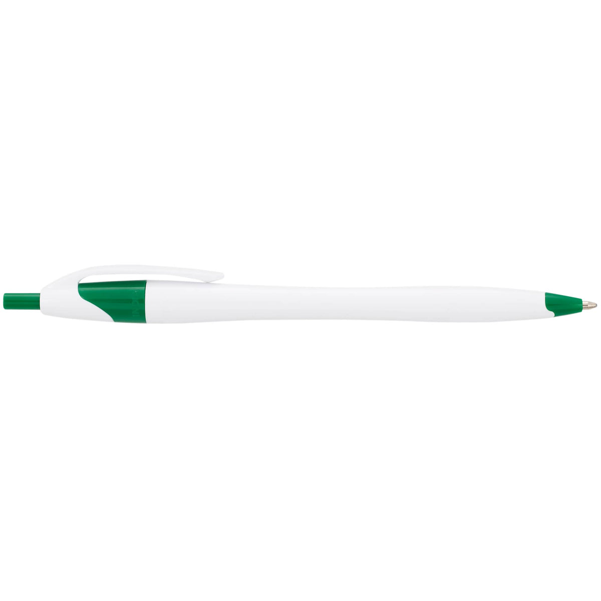 Cougar Click Ballpoint Pen in Translucent and Solid Colors - White w Green Trim - Left Side