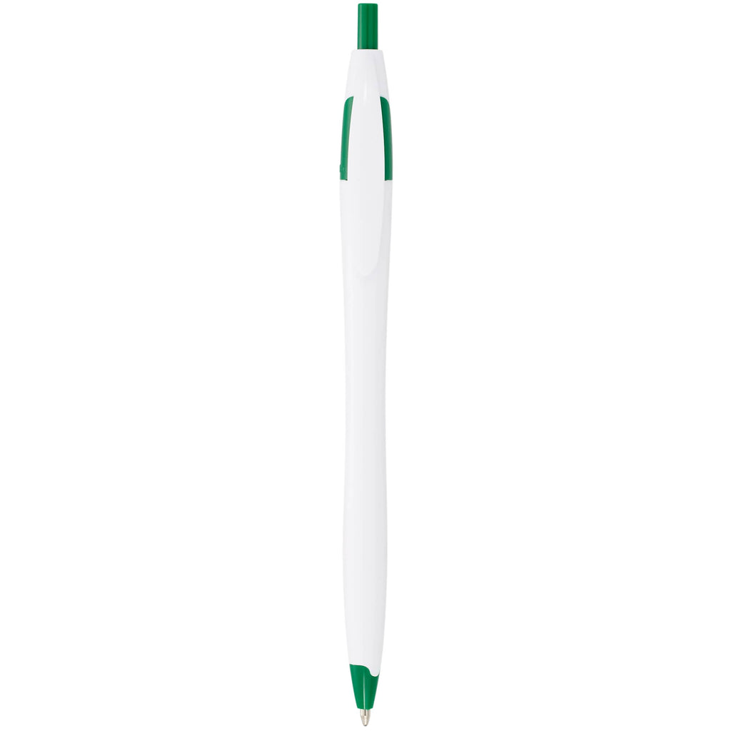 Cougar Click Ballpoint Pen in Translucent and Solid Colors - White w Green Trim - Photo