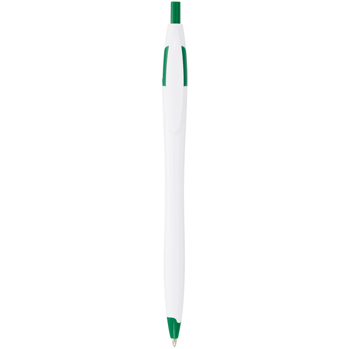 Cougar Click Ballpoint Pen in Translucent and Solid Colors - White w Green Trim - Photo