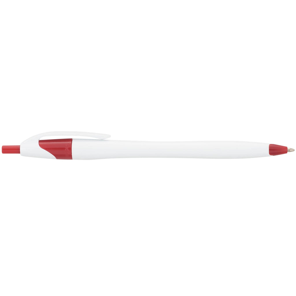 Cougar Click Ballpoint Pen in Translucent and Solid Colors - White w/Red Trim - Left Side