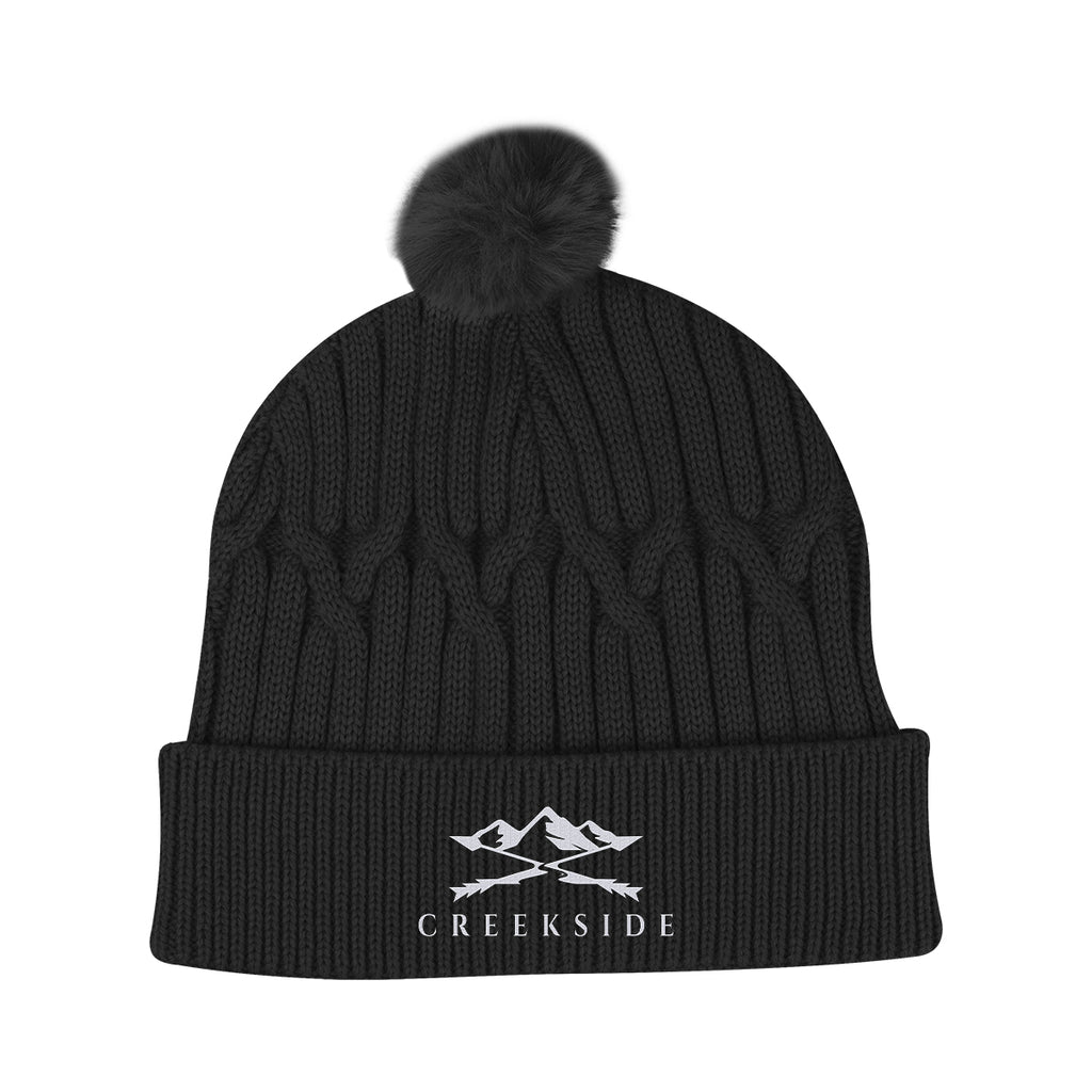 Courtney Cable Knit Pom Beanie in Recycled PET - Black - Embroidery